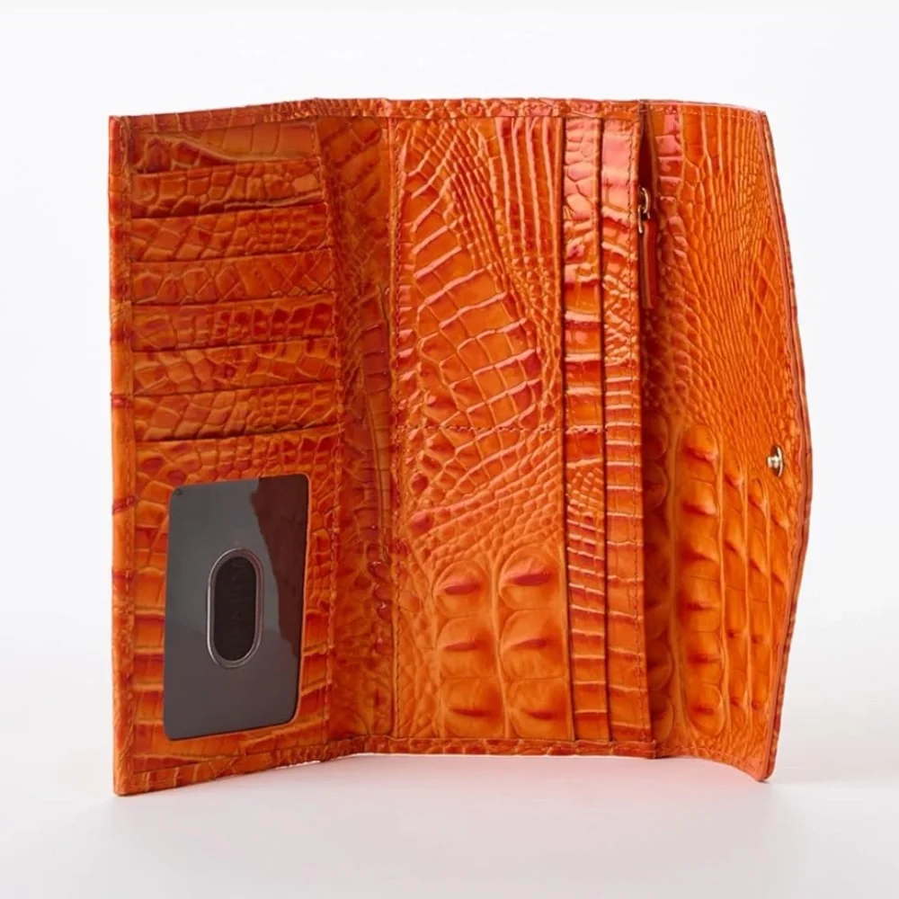 Brahmin Veronica Mandarin Orange Melbourne Gen Lth Envelope Wallet Croc Embosse